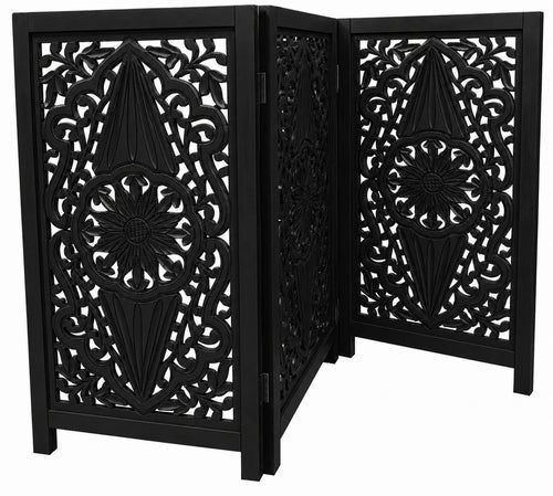 Handmade Wooden Pet Divider | Foldable Dog Gate | Decorative Pet Barrier | Indoor Puppy Fence | Freestanding Pet Gate | Black White Grey